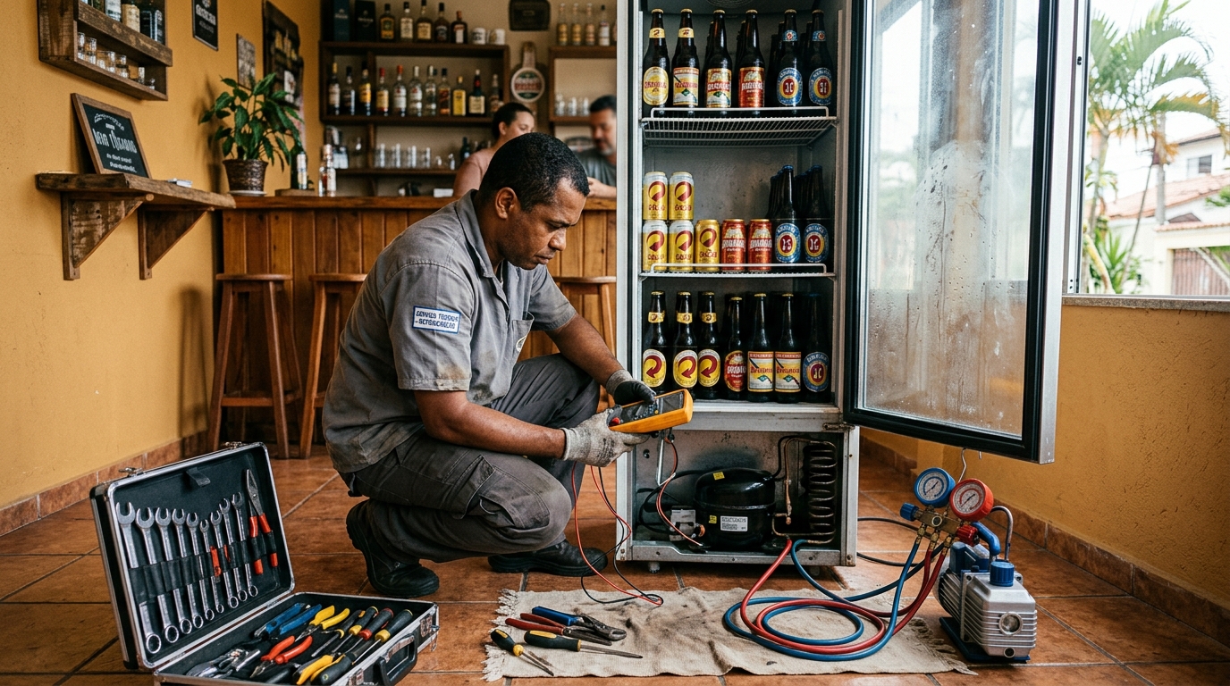 Troca de termostato de cervejeira em atendimento técnico em Osasco‑SP
