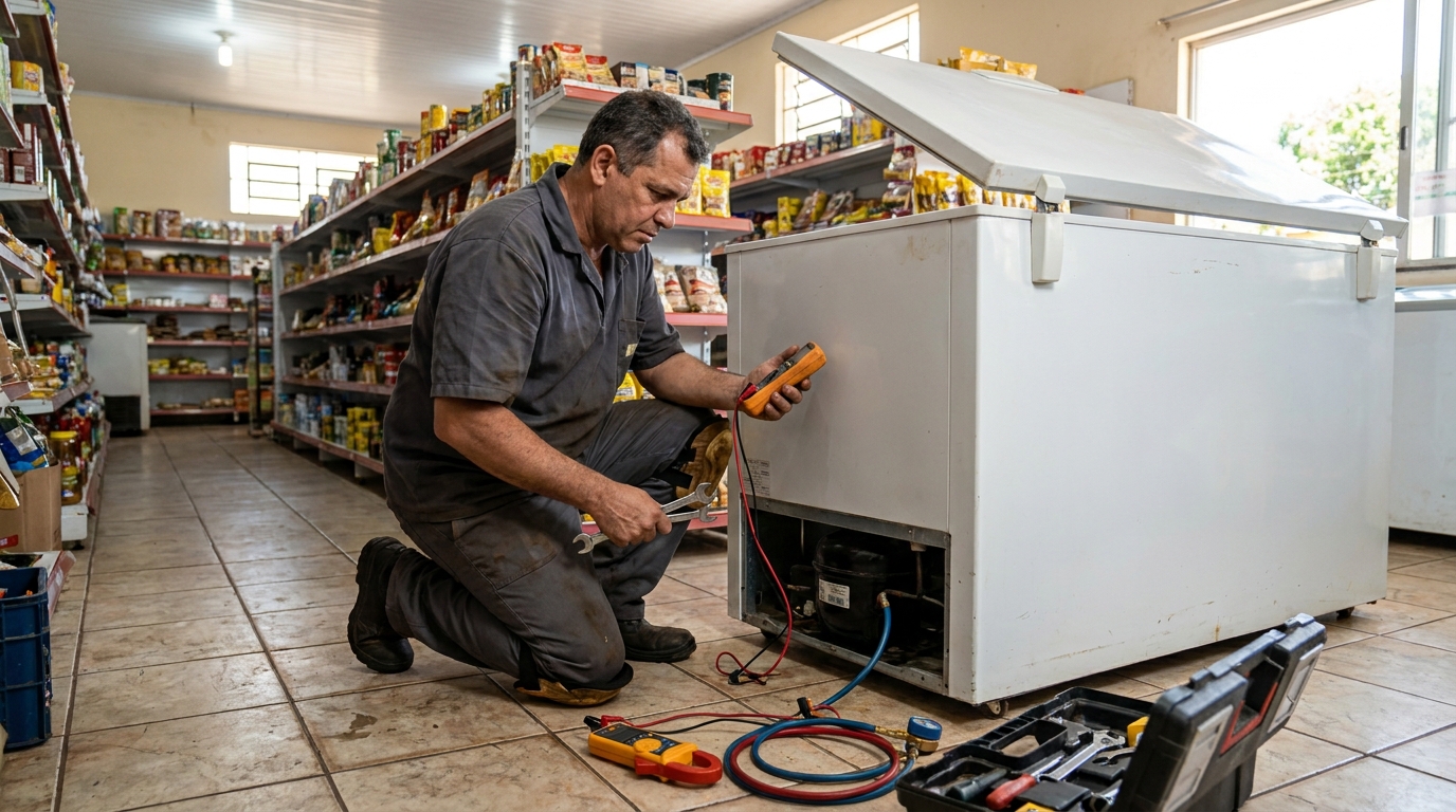 Troca de termostato de freezer em atendimento técnico em Osasco‑SP